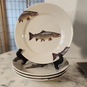 Vintage | 2004 Geoff Hager Trout Apprtizer Plates Set 4